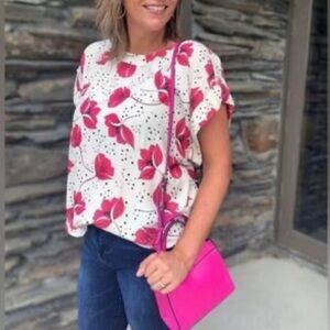 CAbi 4166‎ Boxy Top Fall 2021 XS  EUC Shirttail Hem Whimsy